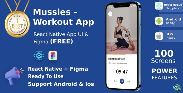 Workout Apps | UI Kit | React Native | Figma (FREE) | Mussles v1.1 源码下载