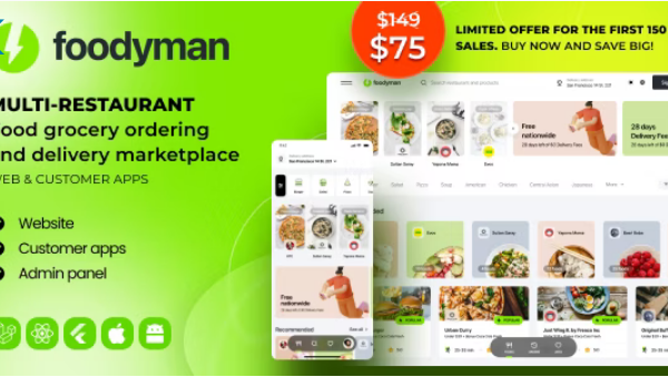 Foodyman v2024-10 – 多餐厅食品和杂货订购和配送市场（网络和客户应用程序）源码下载