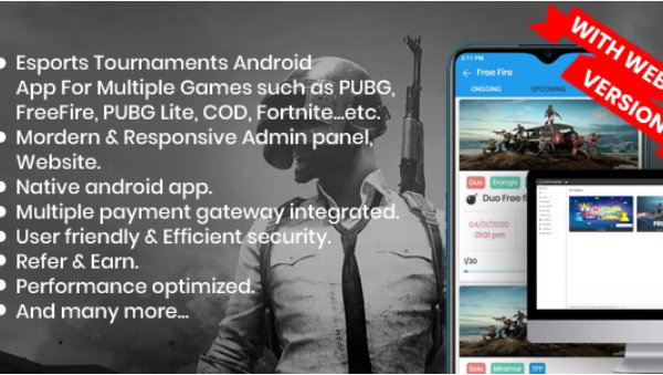 BattleMania With Web version v5.0 – 带有网站和管理面板的锦标赛应用程序，适用于 PUBG / Free Fire / COD源码下载