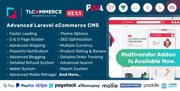 TLCommerce v2.1.1 Laravel 和 VueJS 通过 PWA 提供支持的电子商务 CMS源码下载