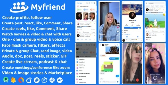 Myfriend v3.0 – 朋友聊天帖子 Tiktok 关注广播组 电子商务 Zoom Live 克隆社交网络应用程序源码下载