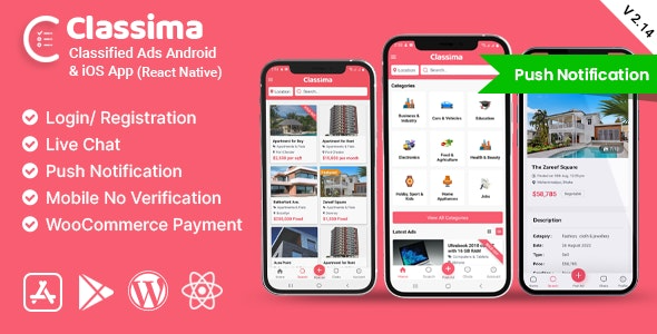 Classima v2.39.5 分类广告 Android 和 iOS 应用程序app源码下载