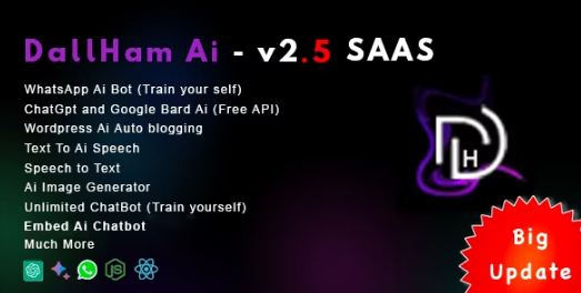 DallHam Ai v4.0 Ai WhatsApp、聊天机器人、Ai 语音、Bard Ai SAAS 系统源码下载