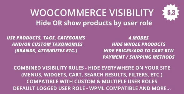 WooCommerce Hide Products, Categories, Prices, Payment and Shipping by User Role v5.4 WooCommerce 按用户角色隐藏产品、类别、价格、付款和运输插件下载