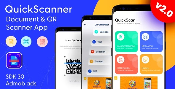 QuickScan (v2.0) 文档扫描仪和 QR 码扫描仪 – 带 Admob 广告的 QR 扫描仪源码下载