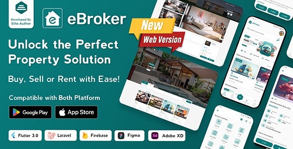 eBroker v1.0.8 带有 Laravel 管理面板的房地产买卖 Flutter 应用程序app源码下载