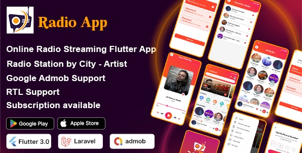 DTRadio (v1.0.0) 在线广播 flutter（iOS – Android）完整应用程序，带管理面板源码下载
