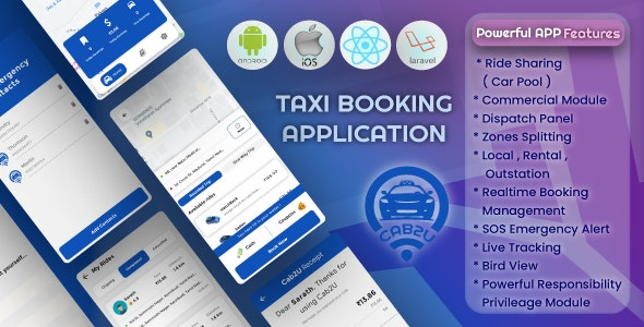 Cab2u (v1.3.0) 完整的出租车预订解决方案 |优步克隆|驾驶员内应用程序源码下载