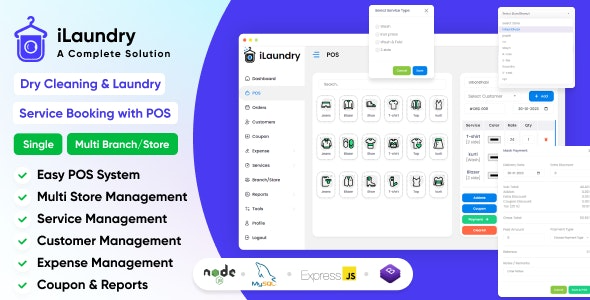 iLaundry (v1.0.0) 使用 POS 预订干洗和洗衣服务 |单分支和多分支完整解决方案源码下载