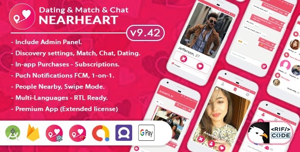 Nearheart (v9.42) Android 约会 Tinder 克隆完整应用程序，带管理面板源码下载