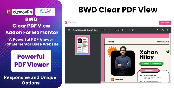 BWD Clear PDF View Addon For Elementor v1.0 Elementor设计元素组件插件下载