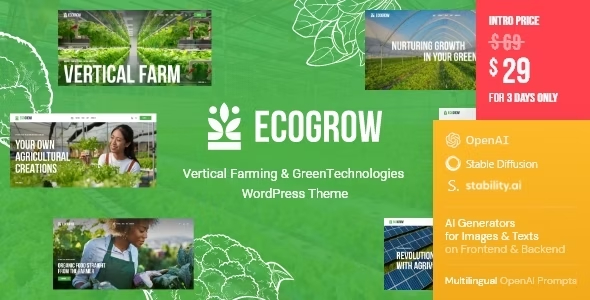EcoGrow v1.0 – 垂直农业和绿色技术 WordPress 主题下载 + AI