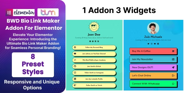 BWD Bio Link Maker Addon For Elementor v1.0 插件下载