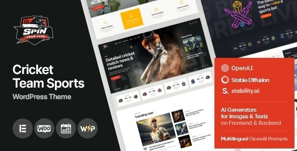 Spin v1.0 棒球团体运动 WordPress 主题下载 + AI
