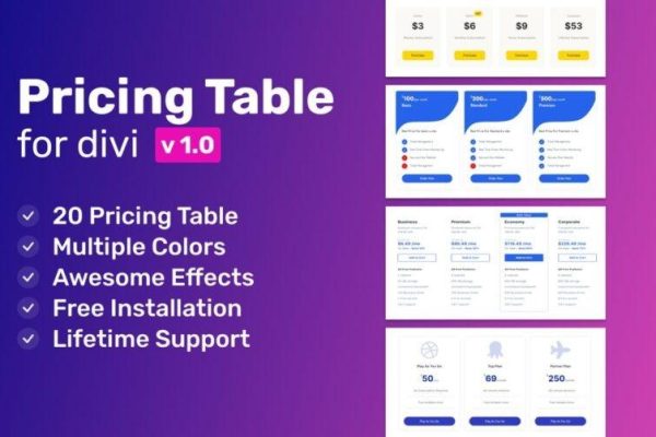 Advanced Pricing Table For Divi v1.0.2 价格表单插件下载