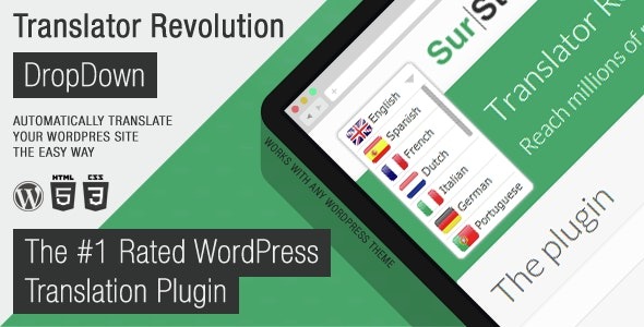 Ajax Translator Revolution DropDown WP Plugin v.2.2 WordPress 翻译插件下载