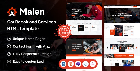 Malen 1.0 – 汽车维修和服务 HTML 模板