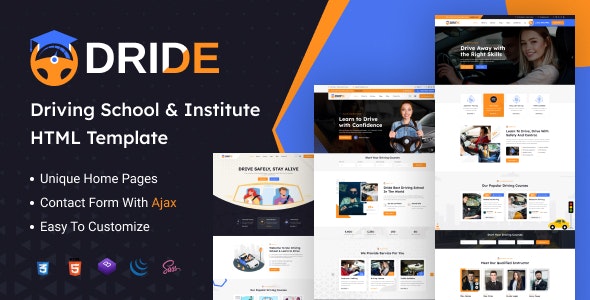 Dride 1.0 – 驾驶学校和课程 HTML 模板下载