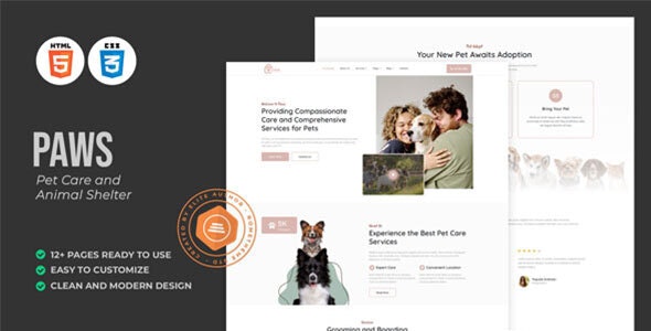 Paws 1.0 – 宠物护理和动物收容所 HTML 模板下载