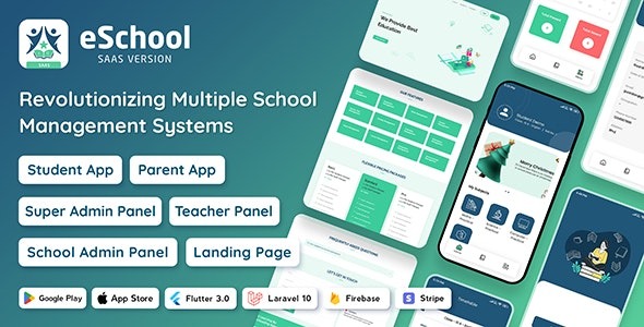 eSchool SaaS v1.4.1 学校管理系统与学生|家长 Flutter 应用 | Laravel 管理员源码下载