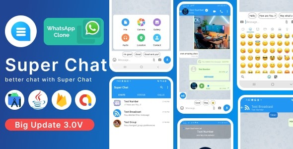 Super Chat v3.6.1 具有群聊和语音/视频通话功能的 Android 聊天应用程序 – Whatsapp 克隆源码下载