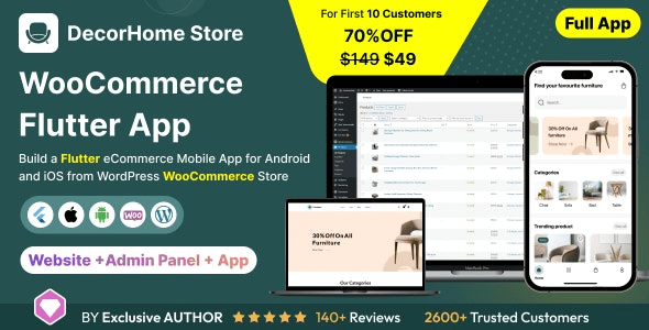 DecorHome App v1.0 使用 WooCommerce 完整应用程序在 Flutter 3.x（Android、iOS）中在线销售家具源码下载