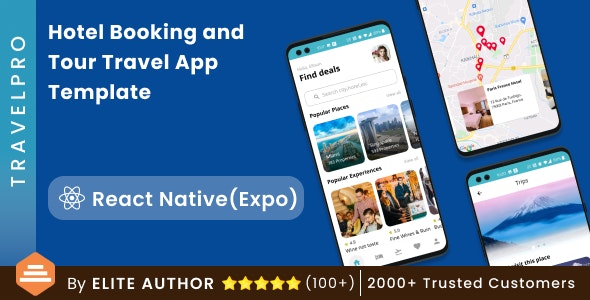 TravelPro v3.0 – React Native 酒店预订和旅游应用程序模板下载