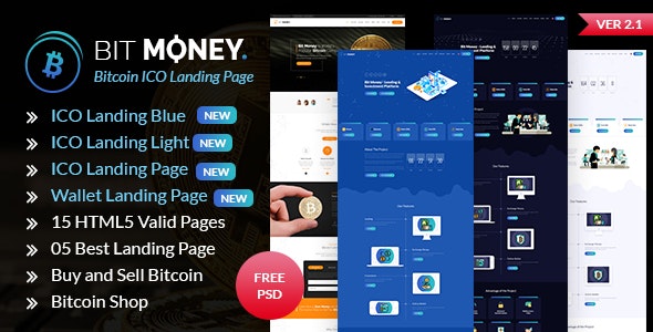 Bit Money v1.0 – 比特币加密货币 ICO 登陆页面 HTML 模板下载