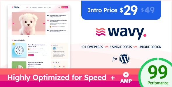 Wavy v1.5.0 适用于 WordPress 的现代轻量级博客主题下载