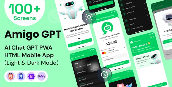 Amigo Chat GPT 1.0 AI 聊天机器人 GPT 移动应用 PWA HTML 模板下载