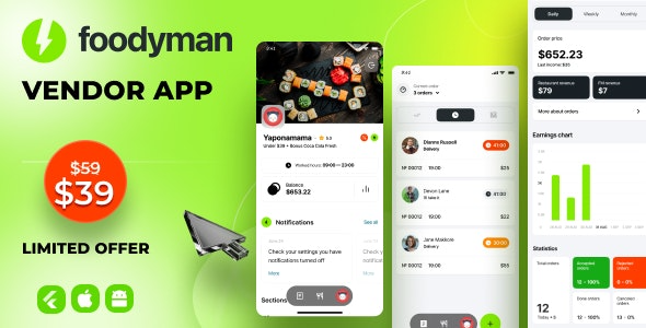 Foodyman Multi Vendor v2023-4 – 餐厅（和杂货）供应商应用程序（iOS 和 Android）源码下载