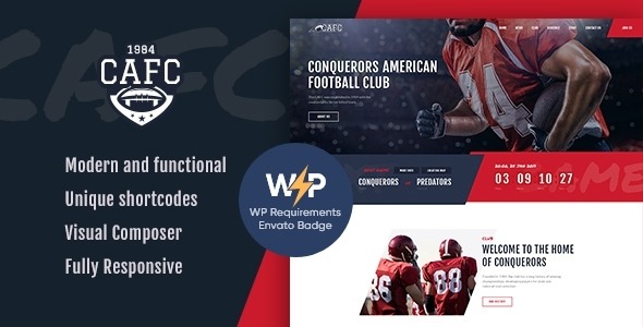 Conquerors v1.2.13 美式足球和 NFL WordPress 主题下载