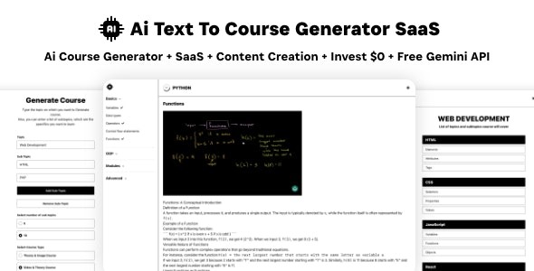 Ai Course Generator v1.0 文本到课程 SaaS Ai 视频和图像内容支付 赚取 Gemini React 管理员源码下载