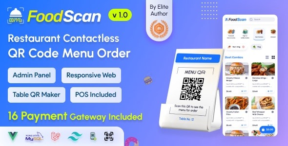 FoodScan v2.1 二维码餐厅菜单制作器和带餐厅 POS 的非接触式餐桌点餐系统源码下载