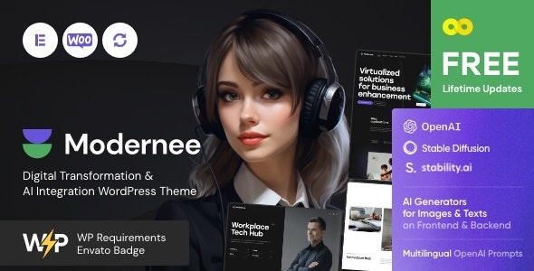 Modernee v1.6.0 – 人工智能集成和数字化转型 WordPress 主题下载