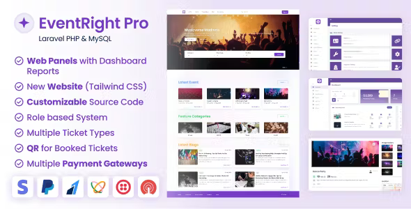EventRight Pro v2.0.0 带有网站和 Web 面板 (SaaS) 的门票销售和活动预订及管理系统源码下载