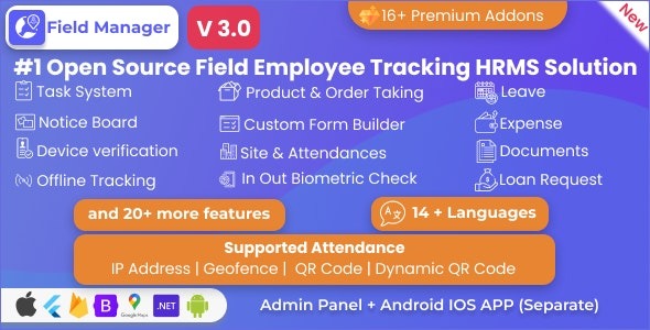 Field Manager v3.0.0 员工实时和离线跟踪、任务、产品订单、IP、QR、地理围栏 HRMS源码下载