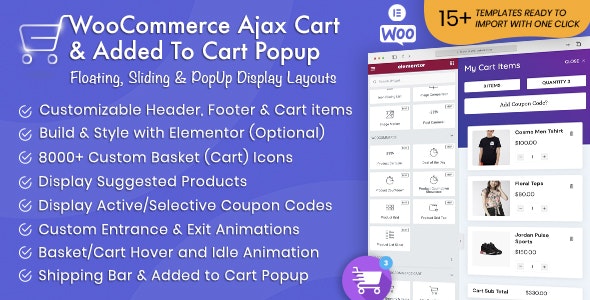 WooCommerce Ajax Cart & Added To Cart Popup v1.6.6 – 浮动/滑动/弹出多合一购物车/结账插件下载