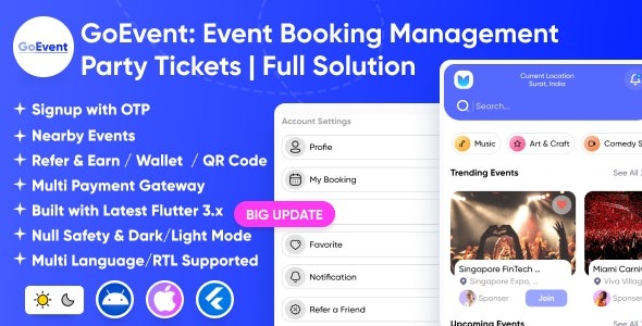 GoEvent v1.3  活动预订管理 |活动策划|机票预订 | Flutter 完整解决方案应用程序源码下载