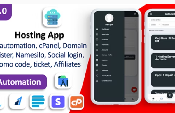Markhost app v1.0 虚拟主机计费 |域名 |托管|附属机构 |社交登录 |支付网关app源码下载