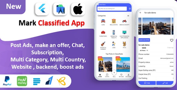 Mark Classified App v6.0 分类应用程序 | 集成多种支付网关 | 买卖 | 订阅app源码下载