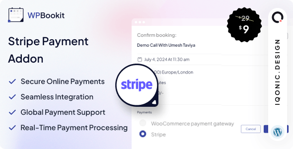 WPBookit – Stripe Payment (Addon) v1.0.1 Stripe支付拓展插件下载