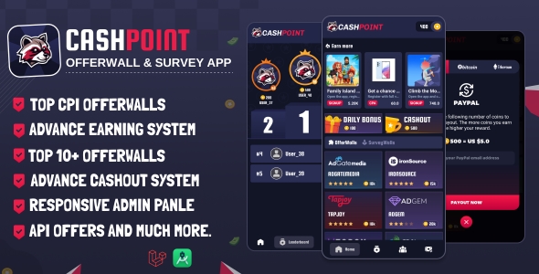 CashPoint Offers & Survay App with Admin Panel v1.8 – CashPoint 优惠和调查应用程序及管理面板源码下载