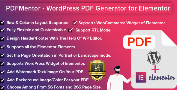 PDFMentor Pro v3.1.0 – 适用于 Elementor 的 WordPress PDF 生成器插件下载