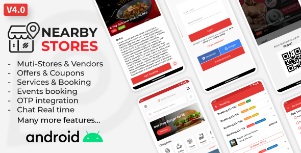 NearbyStores Android v4.0.7 – 优惠和优惠券、活动、餐厅、服务和预订app源码下载