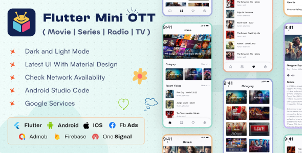 Flutter Mini OTT v4.1.0 – 直播电视、电影、视频、收音机app源码下载