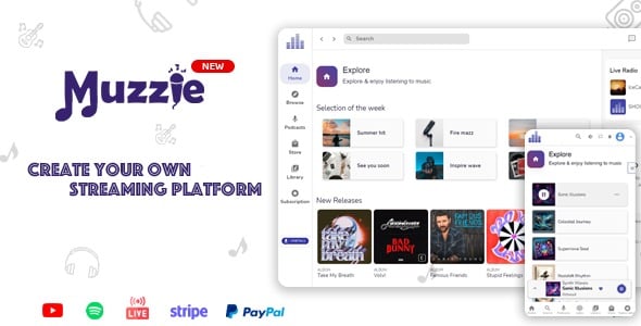 Muzzie v4.6 – 音乐、播客和直播流媒体平台PHP源码下载