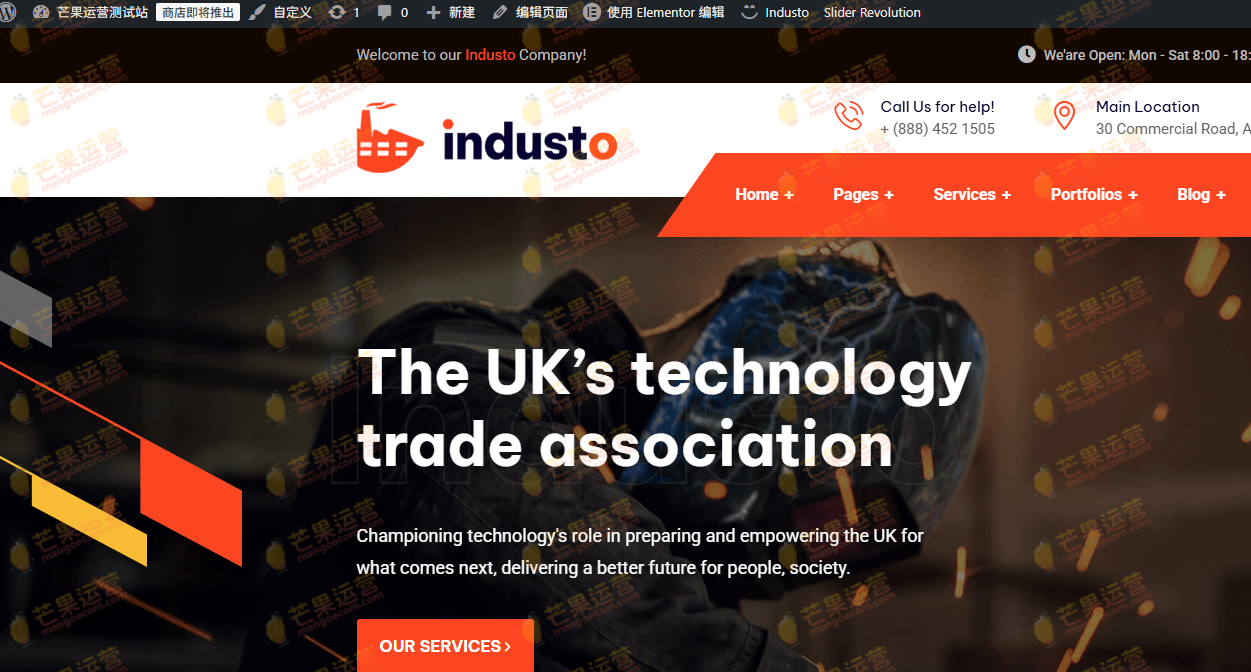 Industio Industrial and Factory WordPress Theme Installation Interface