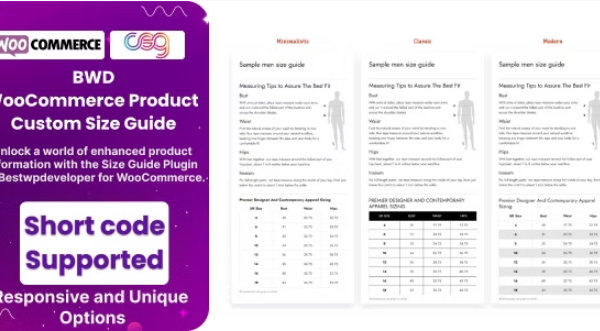 BWD Product Custom Size Guide For WooCommerce v1.3 WooCommerce 产品定制尺寸指南插件下载