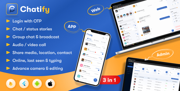 Chatify v1.0.9 – WhatsApp 克隆版完整聊天和通话应用程序app源码下载